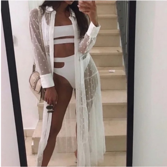 Zara Sheer White Polka Dot maxi Dress - Picture 6 of 13